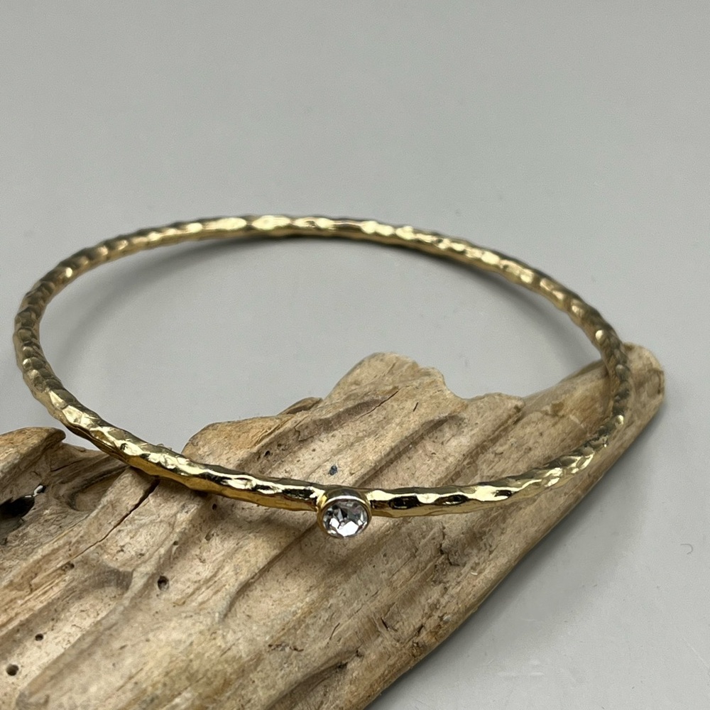 Elegant Chic Gold Hammered Bangle with Crystal Accent - Statement Gift